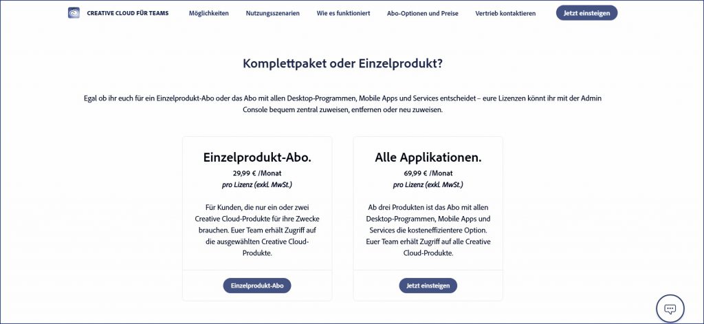 Die Marke Adobe bietet ihren Geschäftskunden als Cross-Selling Paketangebote an.